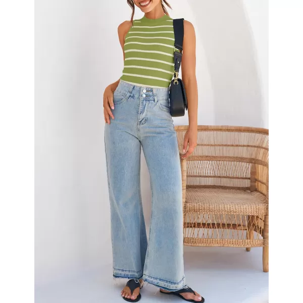 ZESICA Womens Ribbed Tank Tops High Neck Slim Fitted Striped Basic Casual Summer Sleeveless ShirtsAvocadogreen