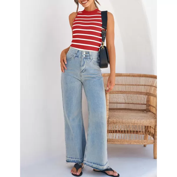 ZESICA Womens Ribbed Tank Tops High Neck Slim Fitted Striped Basic Casual Summer Sleeveless ShirtsRed