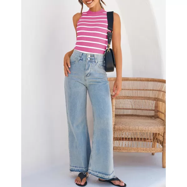 ZESICA Womens Ribbed Tank Tops High Neck Slim Fitted Striped Basic Casual Summer Sleeveless ShirtsRose