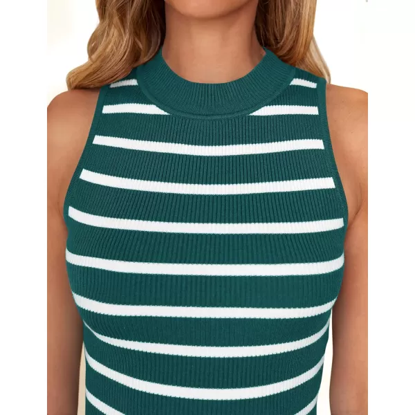 ZESICA Womens Ribbed Tank Tops High Neck Slim Fitted Striped Basic Casual Summer Sleeveless ShirtsTeal