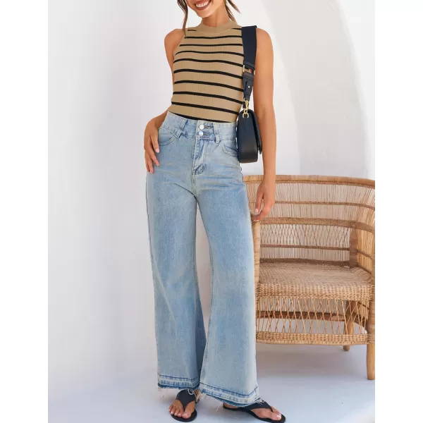 ZESICA Womens Ribbed Tank Tops High Neck Slim Fitted Striped Basic Casual Summer Sleeveless ShirtsToffee