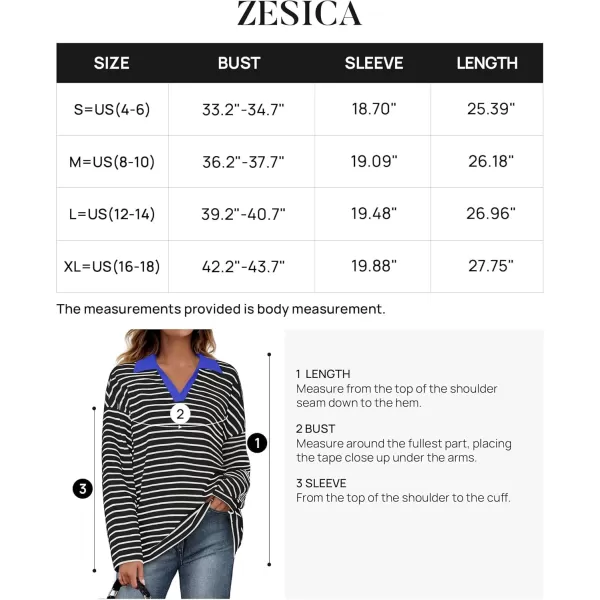 ZESICA Womens Striped Long Sleeve Shirts 2024 Casual V Neck Oversized Sweatshirt Loose Fit Tunic Tops Fall BlousesBlack