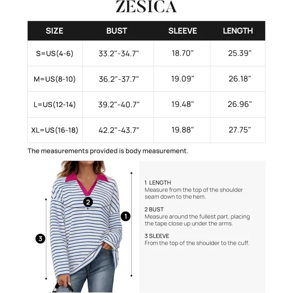 ZESICA Womens Striped Long Sleeve Shirts 2024 Casual V Neck Oversized Sweatshirt Loose Fit Tunic Tops Fall BlousesBlue
