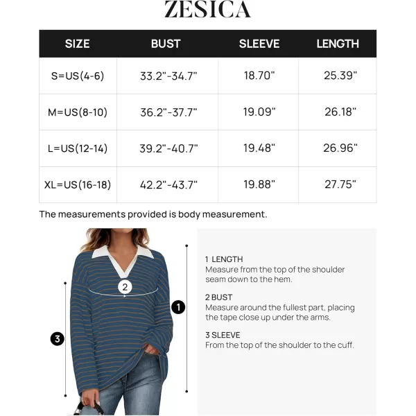 ZESICA Womens Striped Long Sleeve Shirts 2024 Casual V Neck Oversized Sweatshirt Loose Fit Tunic Tops Fall BlousesDarkblue