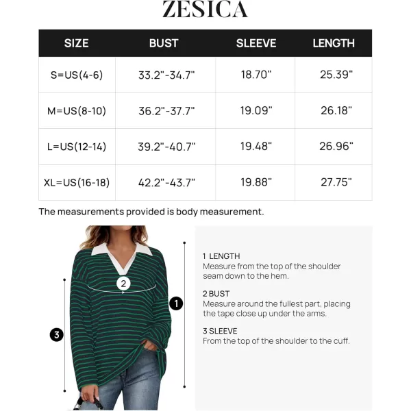 ZESICA Womens Striped Long Sleeve Shirts 2024 Casual V Neck Oversized Sweatshirt Loose Fit Tunic Tops Fall BlousesDarkgreen
