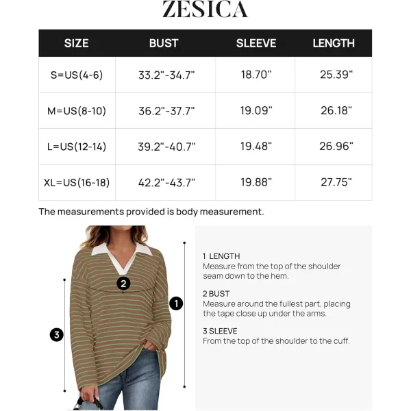 ZESICA Womens Striped Long Sleeve Shirts 2024 Casual V Neck Oversized Sweatshirt Loose Fit Tunic Tops Fall BlousesKhaki