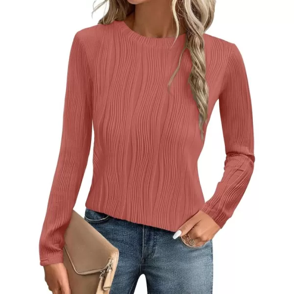 ZESICA Long Sleeve Shirts for Women Tops Fall Fashion 2024 Trendy Slim fit Textured TshirtsRosepink