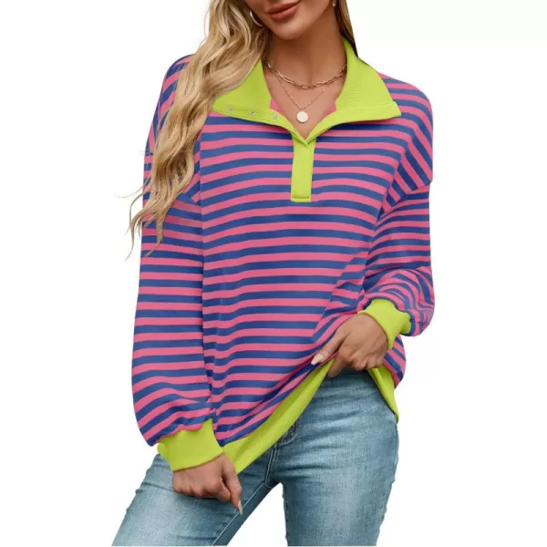 ZESICA Sweatshirts for Womens Long Sleeve Lapel V Neck Striped Oversized TopsRose