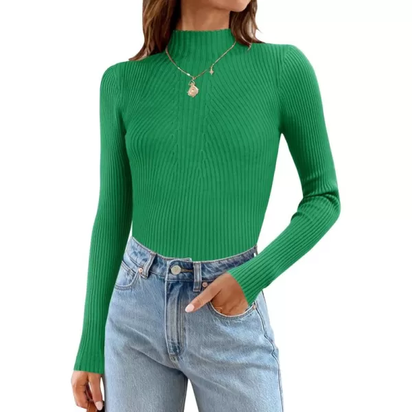 ZESICA Womens 2024 Fall Long Sleeve Turtleneck T Shirt Ribbed Knit Sweater Slim Fit Basic Casual Tee TopsGreen