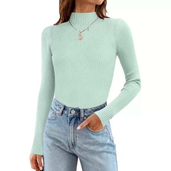 ZESICA Womens 2024 Fall Long Sleeve Turtleneck T Shirt Ribbed Knit Sweater Slim Fit Basic Casual Tee TopsMint