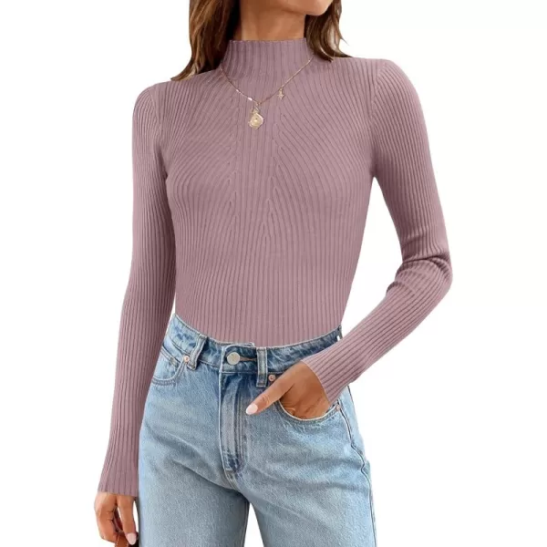 ZESICA Womens 2024 Fall Long Sleeve Turtleneck T Shirt Ribbed Knit Sweater Slim Fit Basic Casual Tee TopsTaro