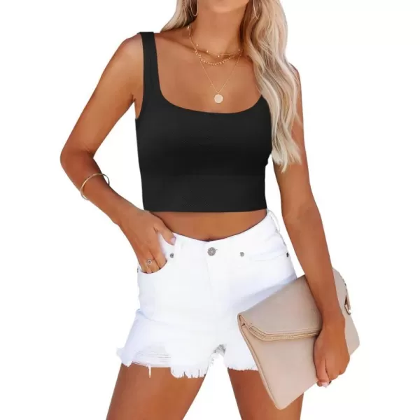 ZESICA Womens Crop Tank Tops Ribbed Square Neck Basic Workout Yoga Tops Summer Sleeveless ShirtsBlack