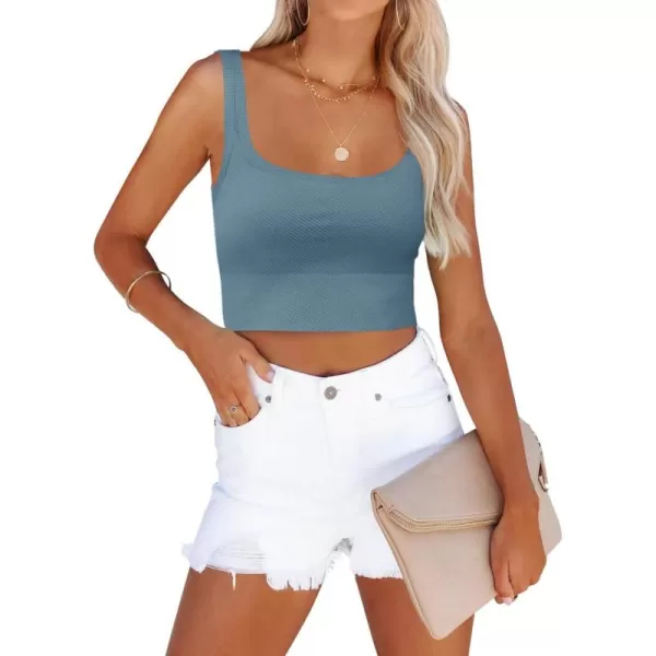 ZESICA Womens Crop Tank Tops Ribbed Square Neck Basic Workout Yoga Tops Summer Sleeveless ShirtsDustyblue