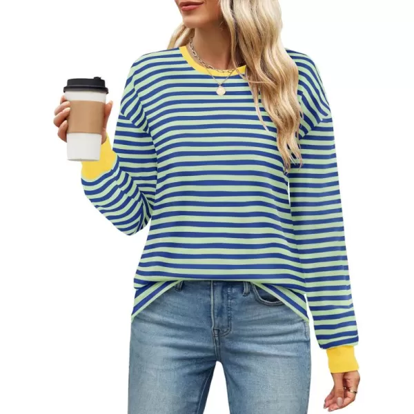 ZESICA Womens Long Sleeve Striped Shirts Fall Crewneck Casual Loose Fit Tunic TopsViridity