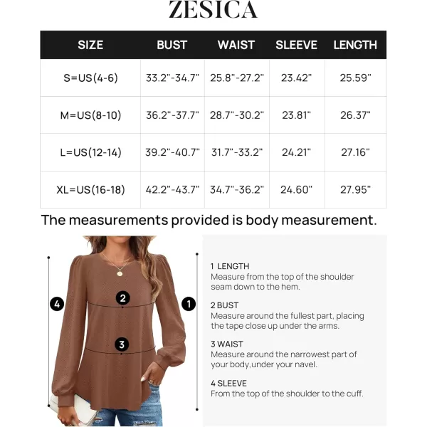 ZESICA Long Sleeve Eyelet Tops for Womens Crew Neck Fall Shirts Casual Loose Blouses 2024 Trendy ClothesCaramel