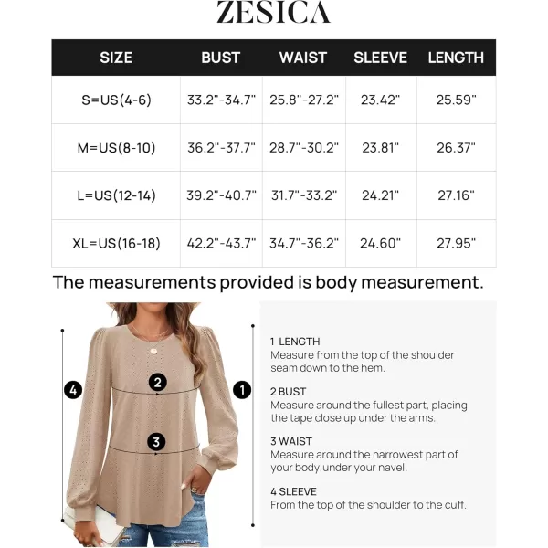 ZESICA Long Sleeve Eyelet Tops for Womens Crew Neck Fall Shirts Casual Loose Blouses 2024 Trendy ClothesKhaki