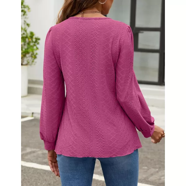 ZESICA Long Sleeve Eyelet Tops for Womens Crew Neck Fall Shirts Casual Loose Blouses 2024 Trendy ClothesRosered