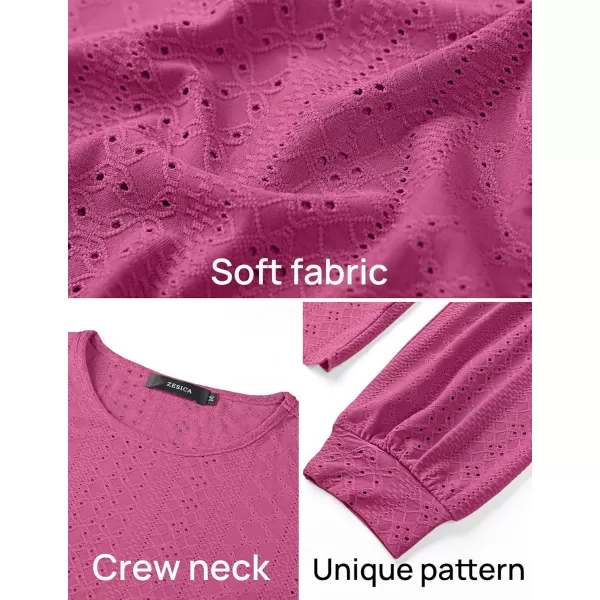 ZESICA Long Sleeve Eyelet Tops for Womens Crew Neck Fall Shirts Casual Loose Blouses 2024 Trendy ClothesRosered