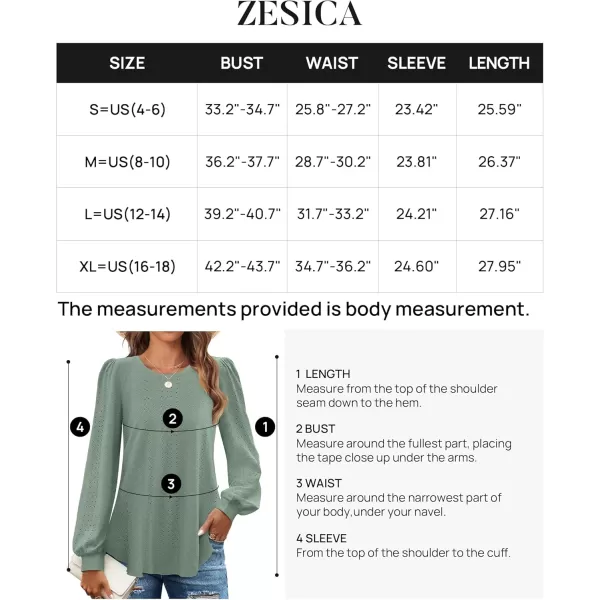 ZESICA Long Sleeve Eyelet Tops for Womens Crew Neck Fall Shirts Casual Loose Blouses 2024 Trendy ClothesSage