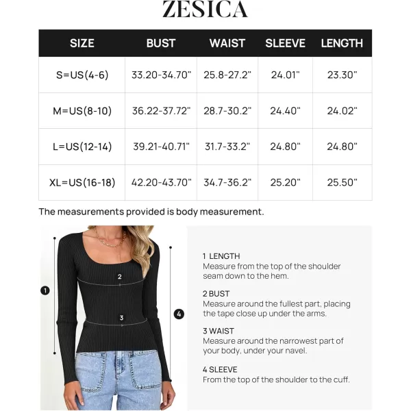 ZESICA Womens 2024 Long Sleeve Square Neck T Shirts Slim Fitted Elegant Fall Ribbed Knit Casual Tee TopsBlack