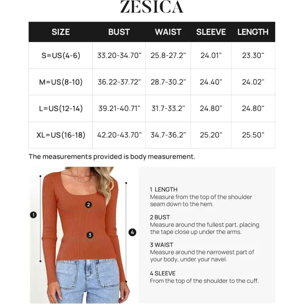 ZESICA Womens 2024 Long Sleeve Square Neck T Shirts Slim Fitted Elegant Fall Ribbed Knit Casual Tee TopsCaramel