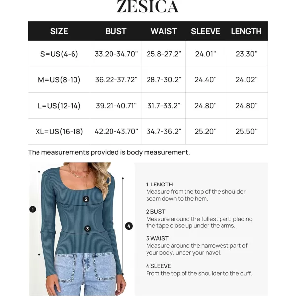 ZESICA Womens 2024 Long Sleeve Square Neck T Shirts Slim Fitted Elegant Fall Ribbed Knit Casual Tee TopsDarkblue