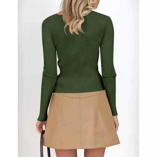 ZESICA Womens 2024 Long Sleeve Square Neck T Shirts Slim Fitted Elegant Fall Ribbed Knit Casual Tee TopsDarkgreen