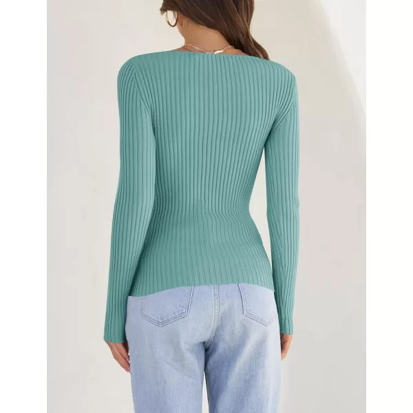 ZESICA Womens 2024 Long Sleeve Square Neck T Shirts Slim Fitted Elegant Fall Ribbed Knit Casual Tee TopsMint