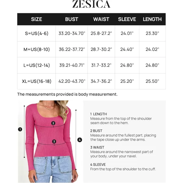 ZESICA Womens 2024 Long Sleeve Square Neck T Shirts Slim Fitted Elegant Fall Ribbed Knit Casual Tee TopsRose