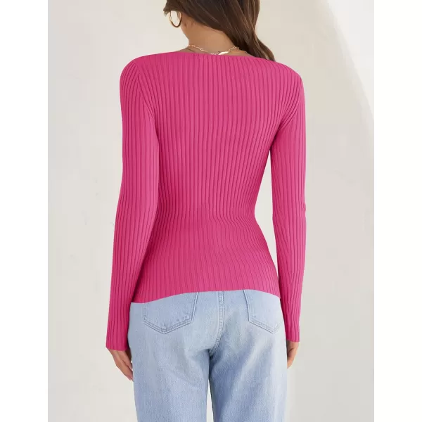 ZESICA Womens 2024 Long Sleeve Square Neck T Shirts Slim Fitted Elegant Fall Ribbed Knit Casual Tee TopsRose