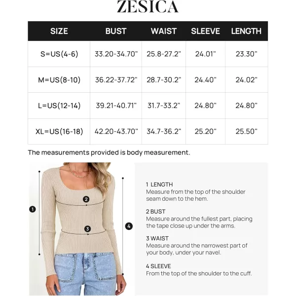 ZESICA Womens 2024 Long Sleeve Square Neck T Shirts Slim Fitted Elegant Fall Ribbed Knit Casual Tee TopsSand