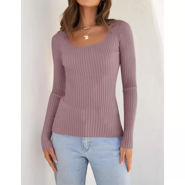 ZESICA Womens 2024 Long Sleeve Square Neck T Shirts Slim Fitted Elegant Fall Ribbed Knit Casual Tee TopsTaro