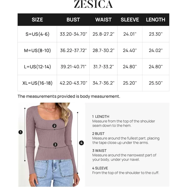 ZESICA Womens 2024 Long Sleeve Square Neck T Shirts Slim Fitted Elegant Fall Ribbed Knit Casual Tee TopsTaro