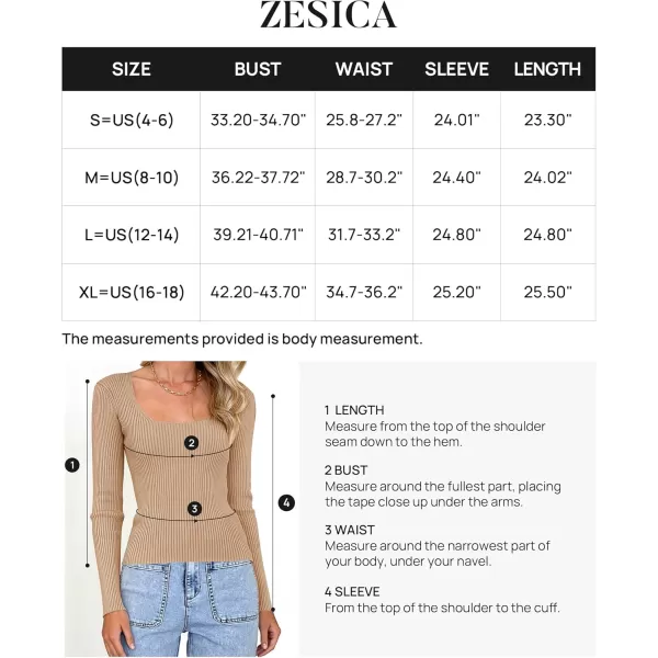 ZESICA Womens 2024 Long Sleeve Square Neck T Shirts Slim Fitted Elegant Fall Ribbed Knit Casual Tee TopsToffee