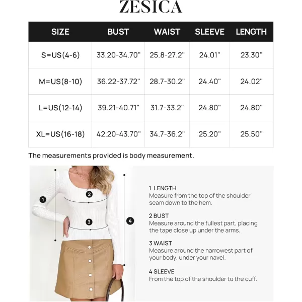 ZESICA Womens 2024 Long Sleeve Square Neck T Shirts Slim Fitted Elegant Fall Ribbed Knit Casual Tee TopsWhite
