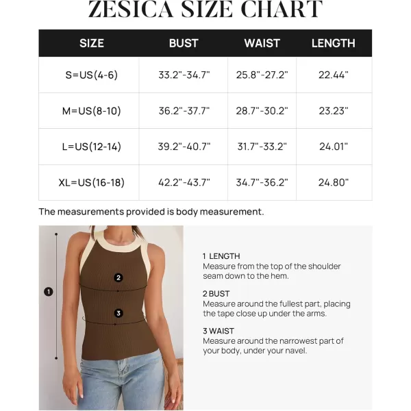ZESICA Womens 2024 Summer Sleeveless Tank Tops Ribbed High Neck Racerback Slim Fitted Color Block Casual ShirtsBrown