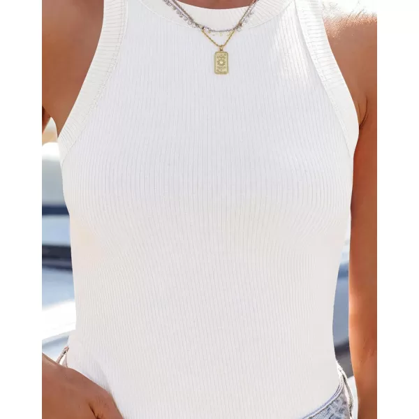 ZESICA Womens 2024 Summer Sleeveless Tank Tops Ribbed High Neck Racerback Slim Fitted Color Block Casual ShirtsCream