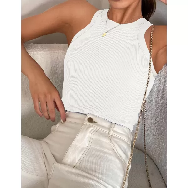 ZESICA Womens 2024 Summer Sleeveless Tank Tops Ribbed High Neck Racerback Slim Fitted Color Block Casual ShirtsCream
