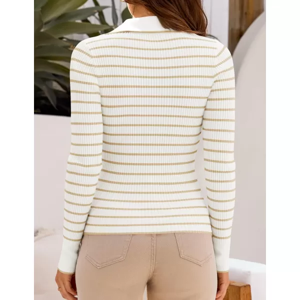 ZESICA Womens Long Sleeve V Neck Knit Tops 2024 Fall Striped Sweater Slim Fit Casual Basic Tee TopsApricot