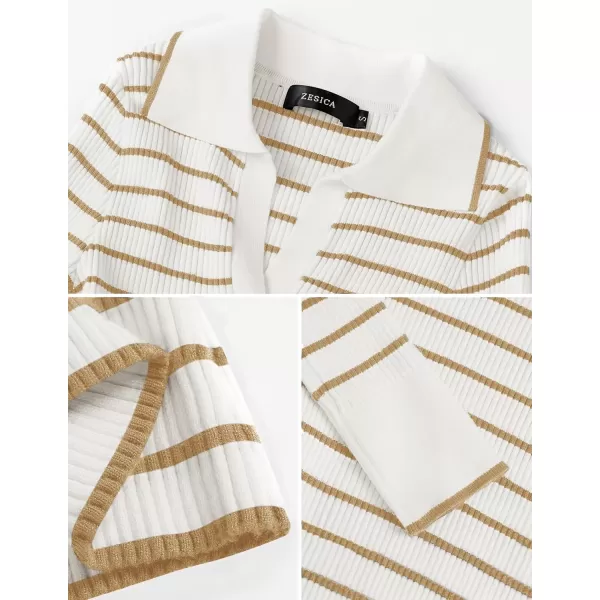 ZESICA Womens Long Sleeve V Neck Knit Tops 2024 Fall Striped Sweater Slim Fit Casual Basic Tee TopsApricot