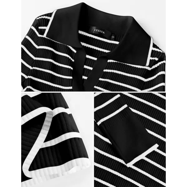 ZESICA Womens Long Sleeve V Neck Knit Tops 2024 Fall Striped Sweater Slim Fit Casual Basic Tee TopsBlack