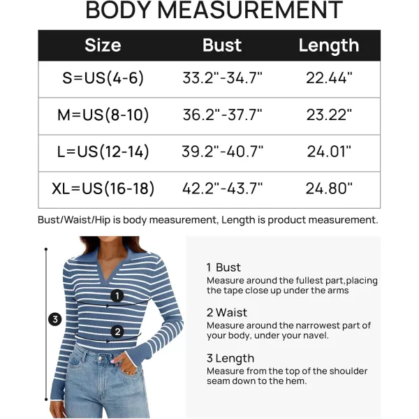 ZESICA Womens Long Sleeve V Neck Knit Tops 2024 Fall Striped Sweater Slim Fit Casual Basic Tee TopsBlue