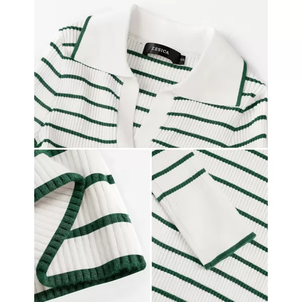 ZESICA Womens Long Sleeve V Neck Knit Tops 2024 Fall Striped Sweater Slim Fit Casual Basic Tee TopsGreen