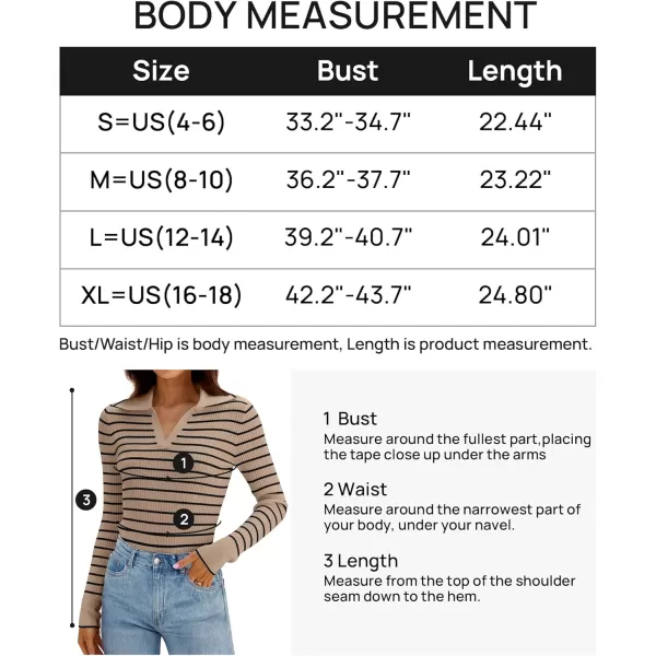ZESICA Womens Long Sleeve V Neck Knit Tops 2024 Fall Striped Sweater Slim Fit Casual Basic Tee TopsKhaki