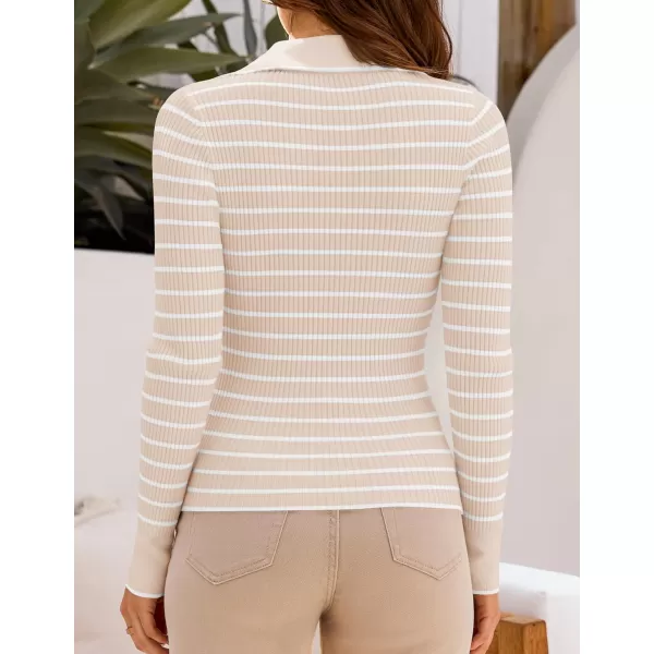 ZESICA Womens Long Sleeve V Neck Knit Tops 2024 Fall Striped Sweater Slim Fit Casual Basic Tee TopsLightapricot
