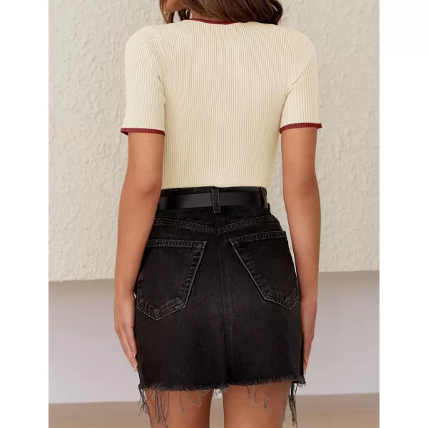 ZESICA Womens Short Sleeve Crewneck T Shirt 2024 Summer Ribbed Knit Slim Fit Basic Solid Color Tee TopsApricot