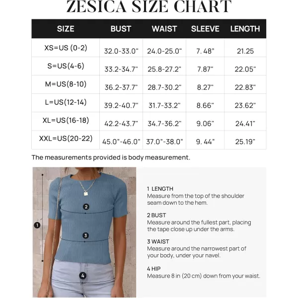 ZESICA Womens Short Sleeve Crewneck T Shirt 2024 Summer Ribbed Knit Slim Fit Basic Solid Color Tee TopsDustyblue