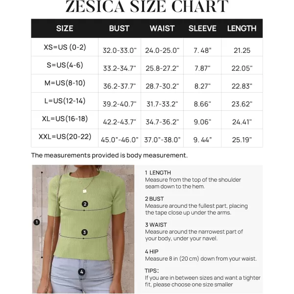 ZESICA Womens Short Sleeve Crewneck T Shirt 2024 Summer Ribbed Knit Slim Fit Basic Solid Color Tee TopsMossgreen