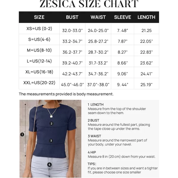 ZESICA Womens Short Sleeve Crewneck T Shirt 2024 Summer Ribbed Knit Slim Fit Basic Solid Color Tee TopsNavy