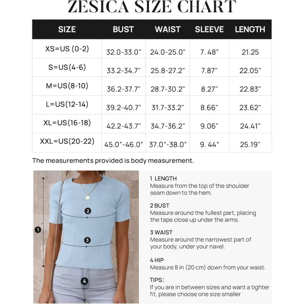 ZESICA Womens Short Sleeve Crewneck T Shirt 2024 Summer Ribbed Knit Slim Fit Basic Solid Color Tee TopsSkyblue